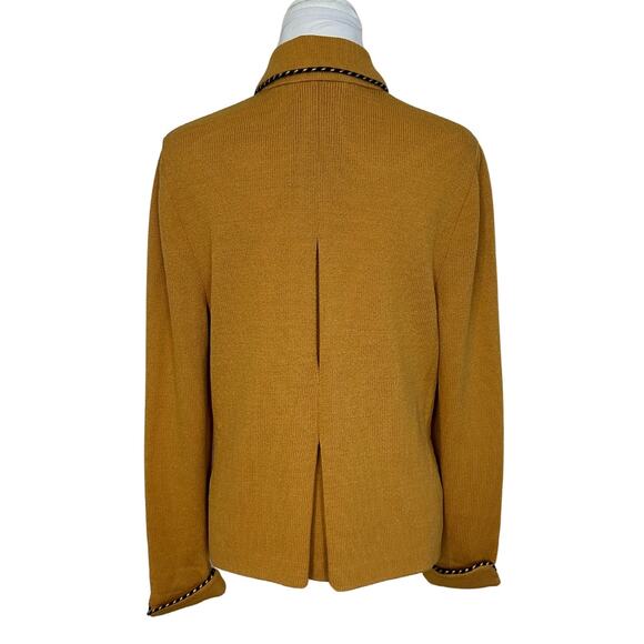 St. John Yellow Golden Leaf Metallic Trim Zip Up Santana Knit Blazer I 8 - Picture 2 of 10